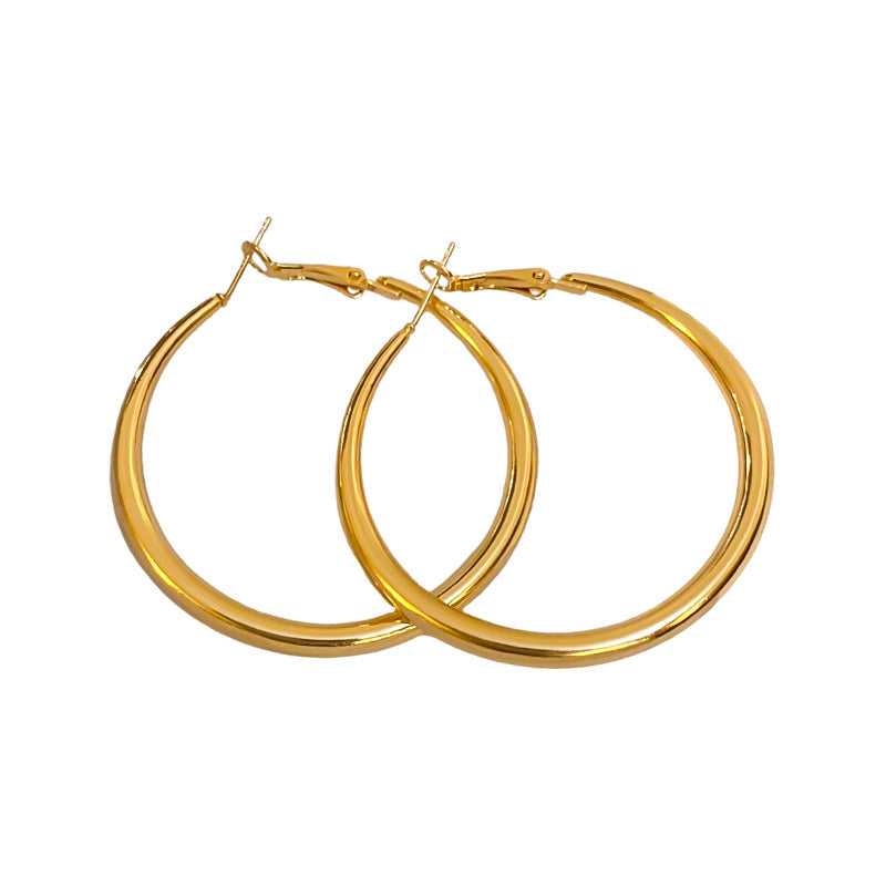 Elegantes aretes de aro geométricos minimalistas de aleación con acabado galvanizado para mujer