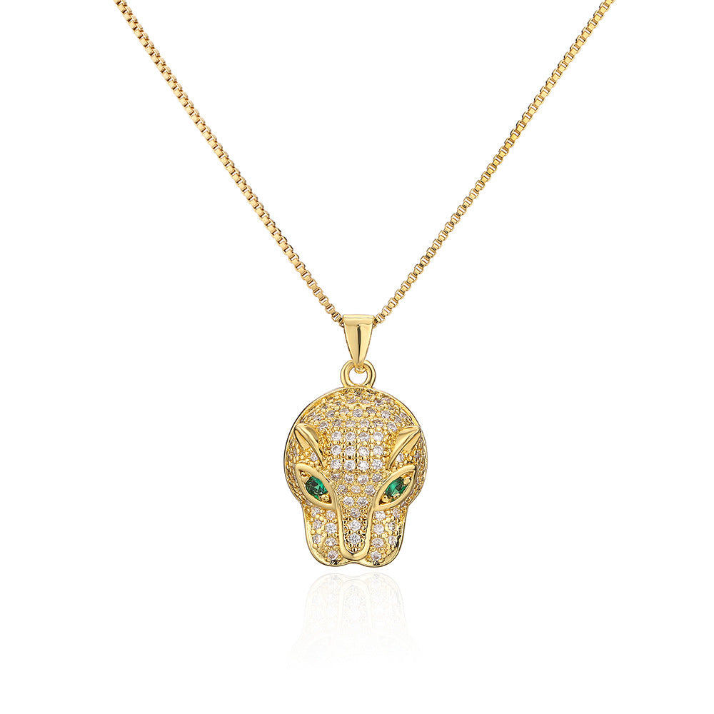 Minimalist Leopard Pendant Necklace in Copper with 18K Gold Plating and Micro-Pave Zirconia for Women