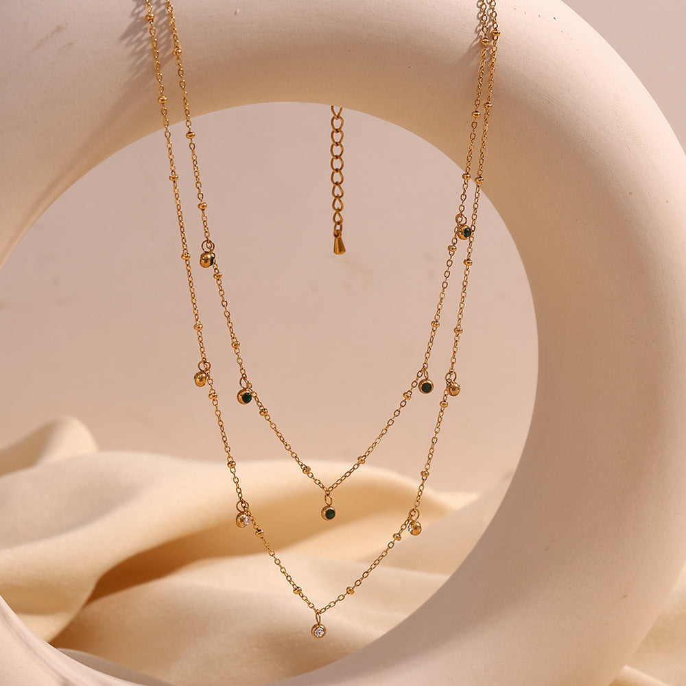 Collar colgante geométrico minimalista para mujer en acero inoxidable con baño de oro de 18K e incrustaciones de circonita blanca y verde