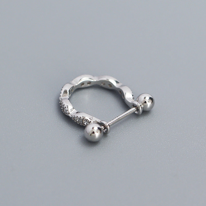 Sweet Streetwear 925 Sterling Silver Geometric Oval Cubic Zirconia Inlay Screw Thread Cartilage Earring