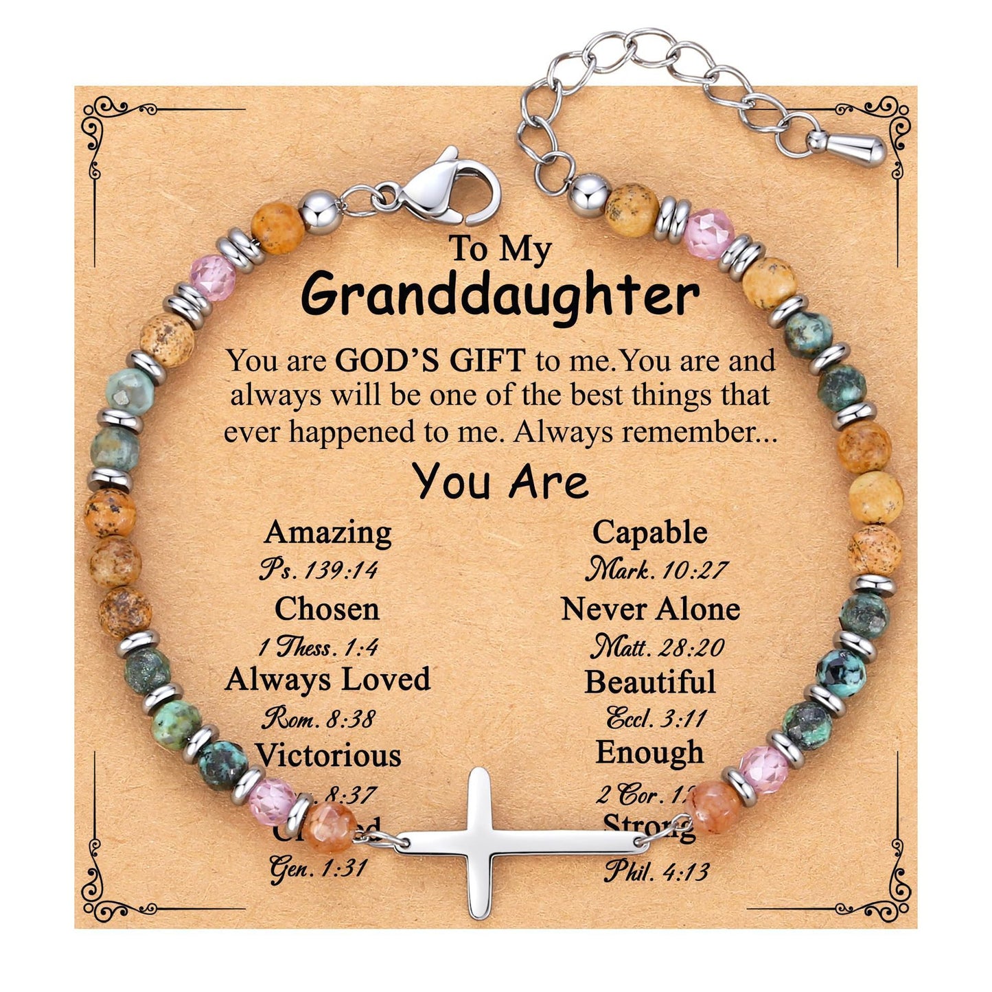 Minimalist Natural Stone Cross Bracelet with Silver Spacer Beads Adjustable Chain