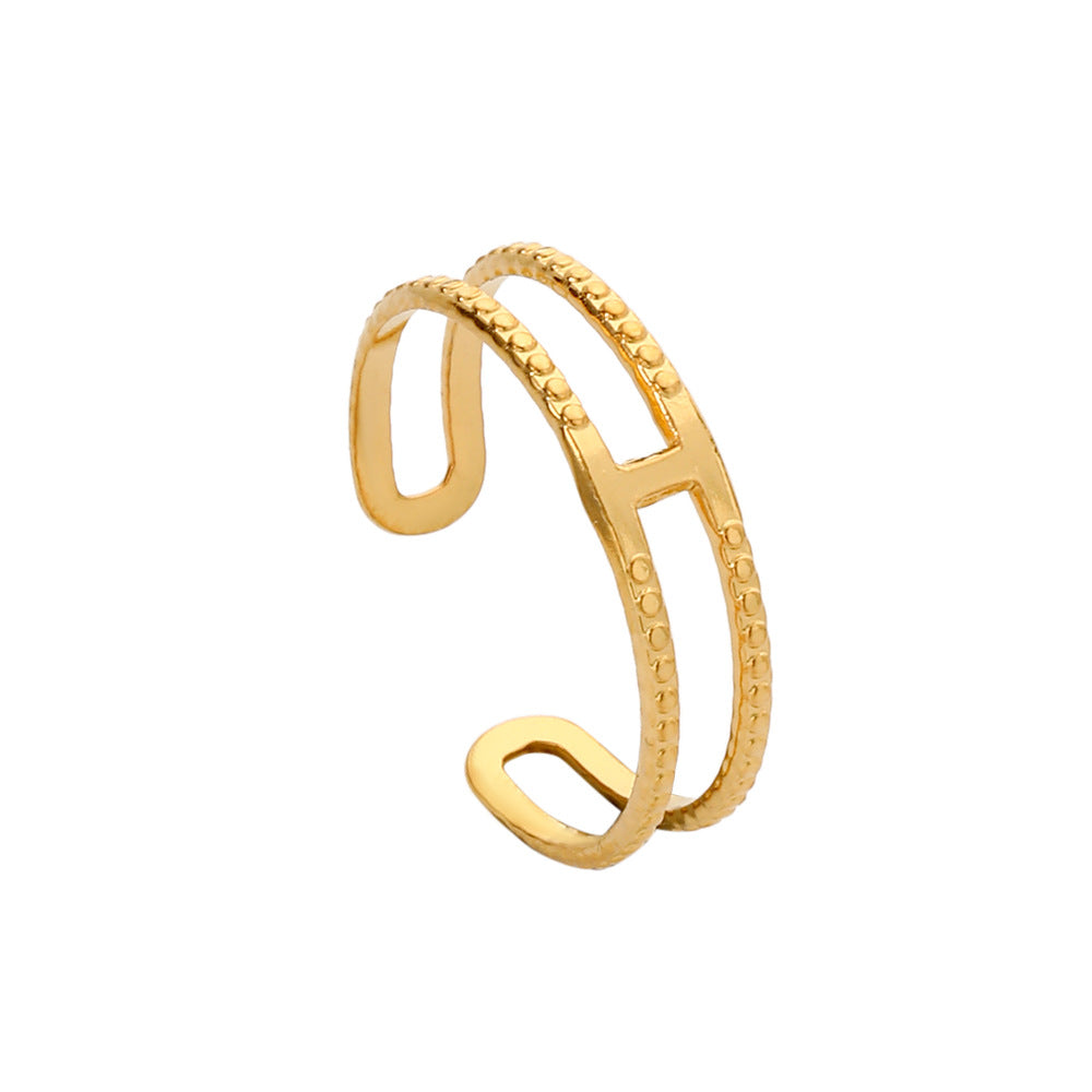 Anello da donna regolabile geometrico minimalista in acciaio inossidabile con design cavo e finitura placcata