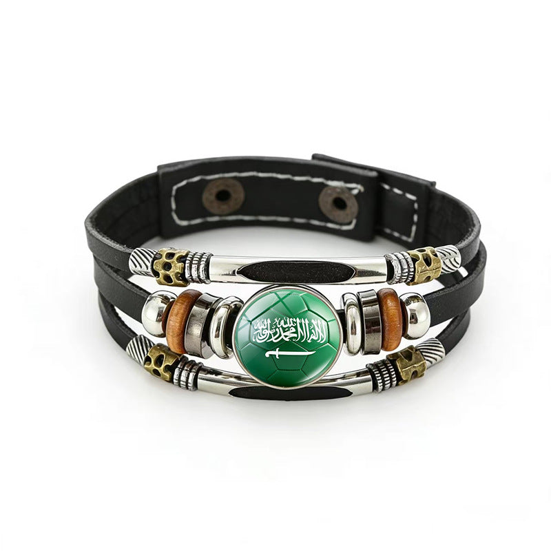 Bracciale unisex vintage in pelle placcata con forme geometriche, multistrato, intrecciato