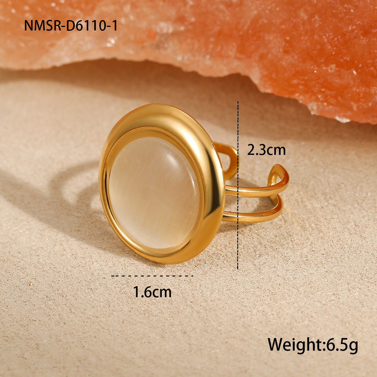 Anillo y Pendientes Geométricos de Ojo de Gato de Lujo Vintage de Acero Inoxidable con Baño de Oro de 18K para Mujer