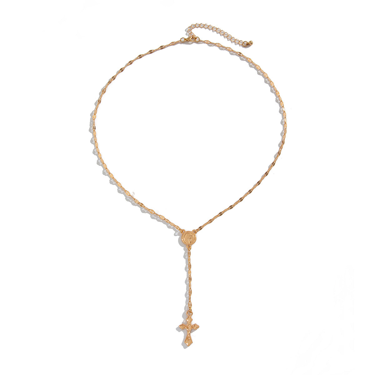 Elegant Cross Pendant Gemstone Inlay Brass Necklace for Women