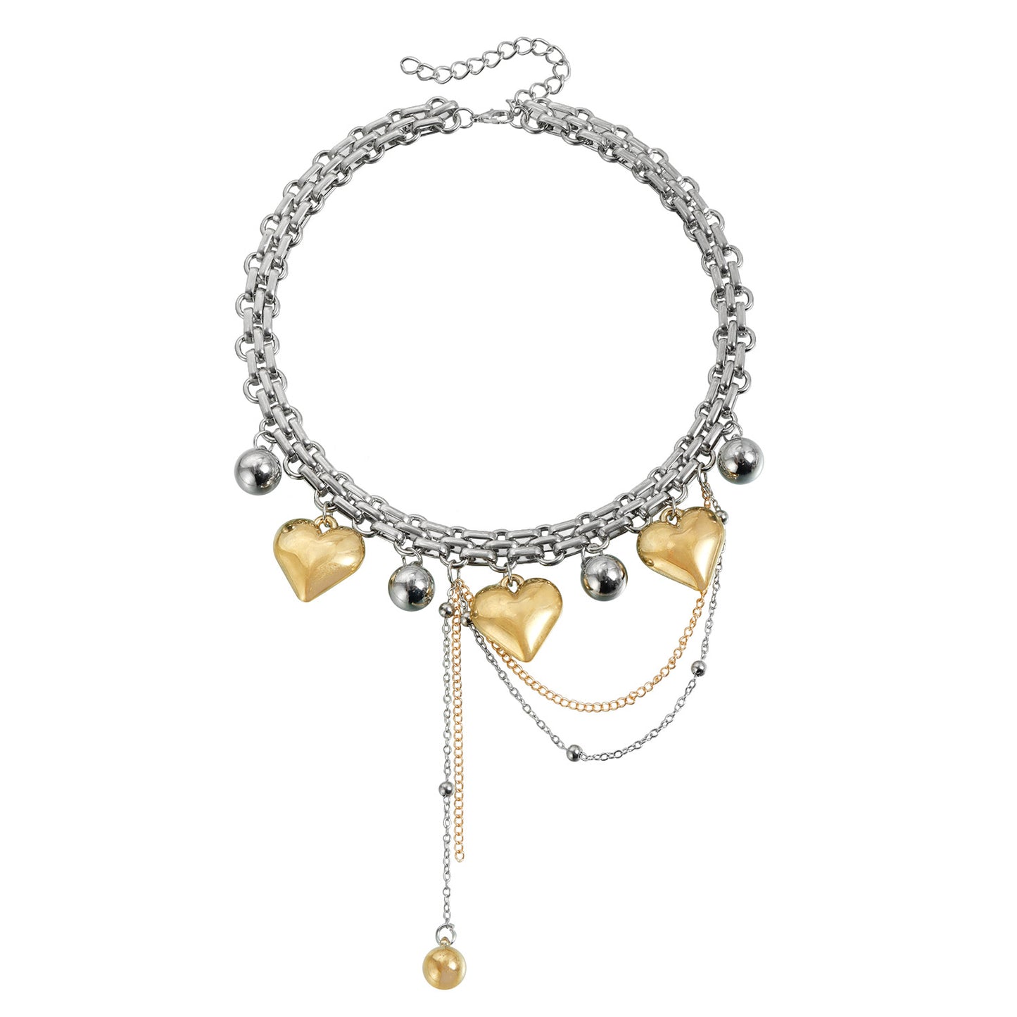 Minimalist Punk Two-Tone Heart Geometric Alloy Plated Choker Necklace for Women