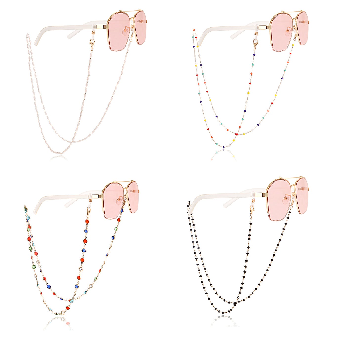 Casual Geometric Alloy Chain with Pearl and Crystal Inlay for Mask and Glasses