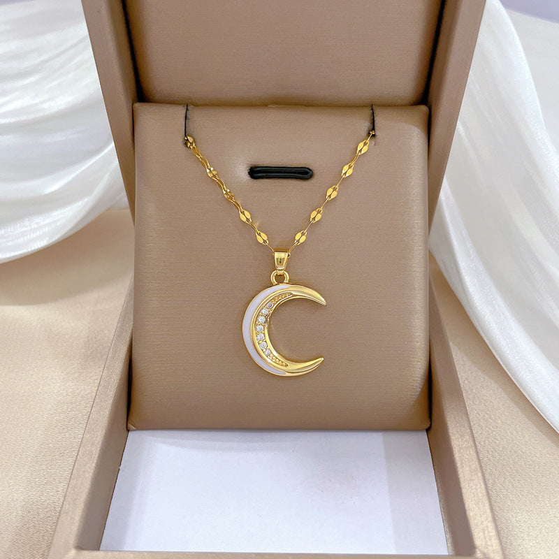 Collar de lujo unisex con cadena para labios de acero titanio con incrustaciones de diamantes de imitación geométricos
