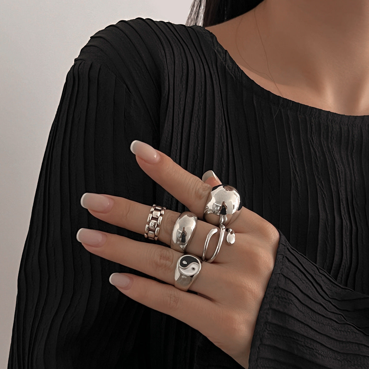 Minimalist Geometric Alloy Plated Ring Set for Women