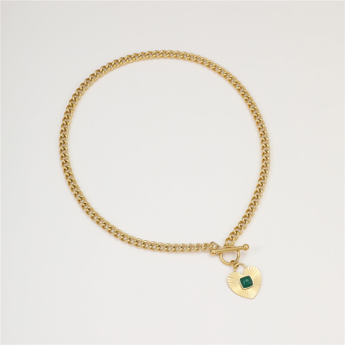 Collar vintage geométrico de circonita verde de acero inoxidable para mujer con baño de oro de 18 quilates, cadena de clavícula delicada