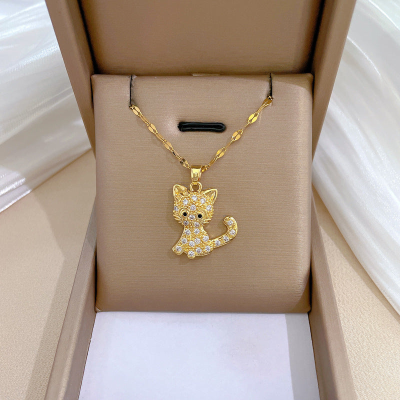 Collana con ciondolo geometrico di lusso con strass in acciaio al titanio per unisex
