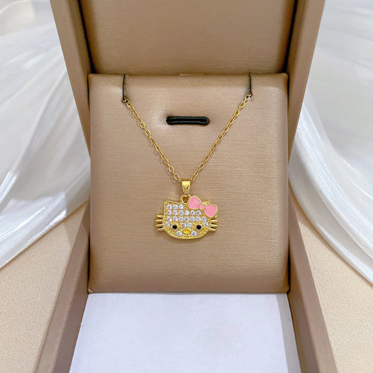 Collana con Pendente a Farfalla Lusso Dolce Acciaio al Titanio Catena Geometrica Strass Girocollo per Donna e Uomo