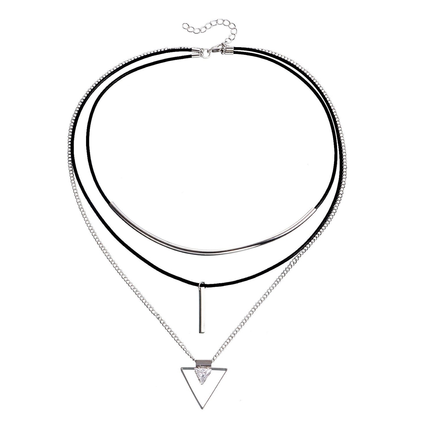 Geometric Triangle Zircon Pendant Necklace for Women with Alloy Chain and Electroplated Finish, Multi-Layer Clavicle Necklace