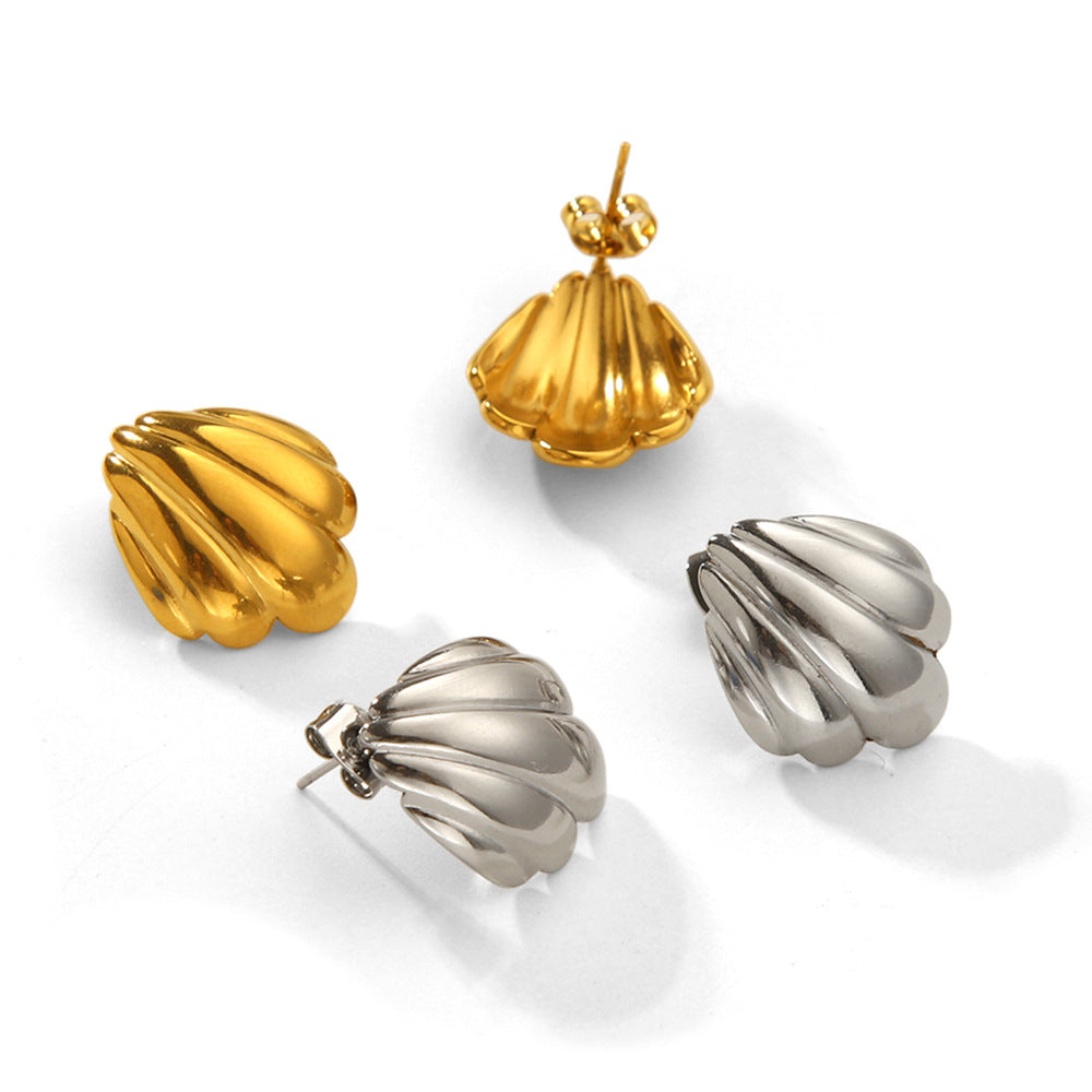 Fashion 18K Gold Plated Stainless Steel Seashell Geometric Stud Earrings for Women