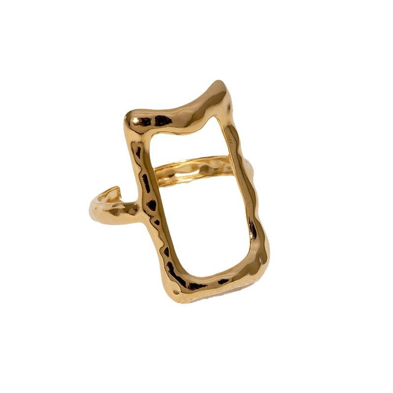 Vintage Geometric Stainless Steel Ring for Women with Plated Finish Minimalist Wide Open Band Fashion Accessory