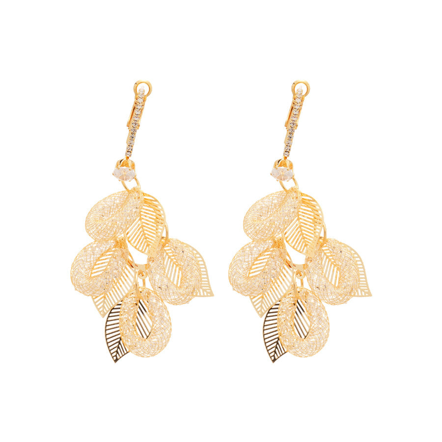 Pendientes elegantes con forma de hoja de inspiración vintage con incrustaciones de circonita en postes de plata de ley 925, pendientes colgantes ligeros de estilo lujoso para mujer