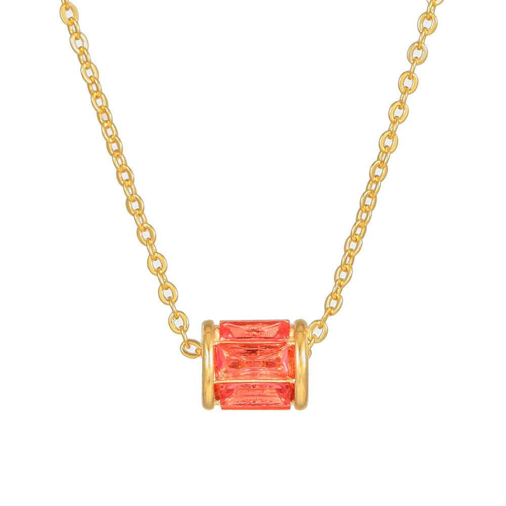 Minimalist Geometric Copper Plated Gold Diamonite Pendant Necklace with O-Chain for Women