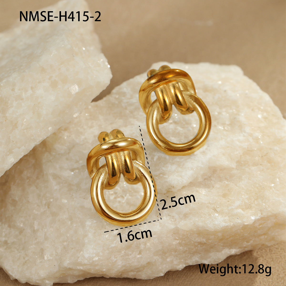 Pendientes de acero inoxidable geométricos de moda con chapado en oro de 18 quilates, diseño de doble aro hipoalergénico para mujer
