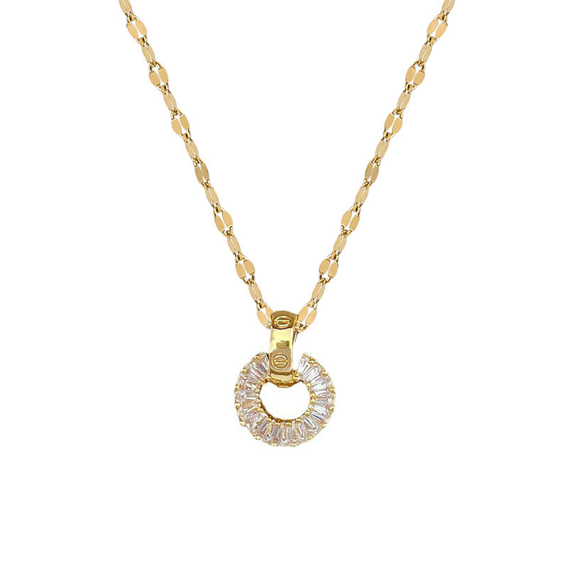 Set Collana e Orecchini in Acciaio al Titanio di Lusso Geometrico con Intarsi di Strass da Donna