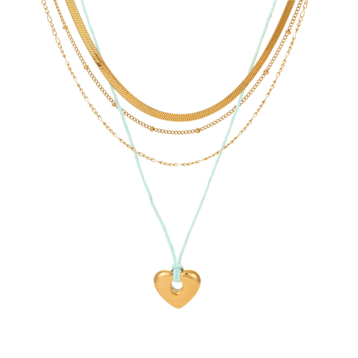 Collar de cadena de serpiente de acero inoxidable con forma de corazón a la moda con chapado en oro de 18 quilates para mujer