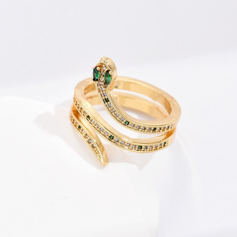 18K Gold Plated Brass Geometric Ring with Cubic Zirconia for Women