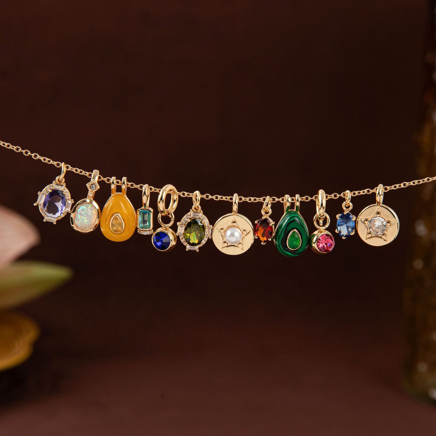 Vintage Geometric Stainless Steel PVD Gold Plated DIY Charm Bar Necklace with 12 Birthstones