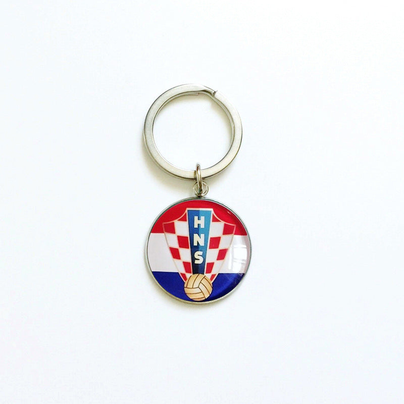 Sporty Round Stainless Steel Keychain National Football Team Souvenir Gift