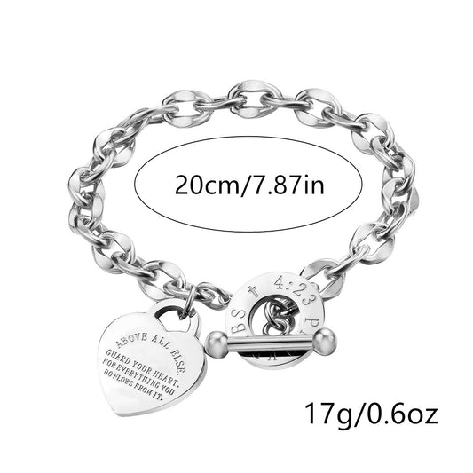 Minimalist Heart-Shaped Stainless Steel Bracelet with Plated Finish for Women, Fashionable Adjustable OT Clasp Design