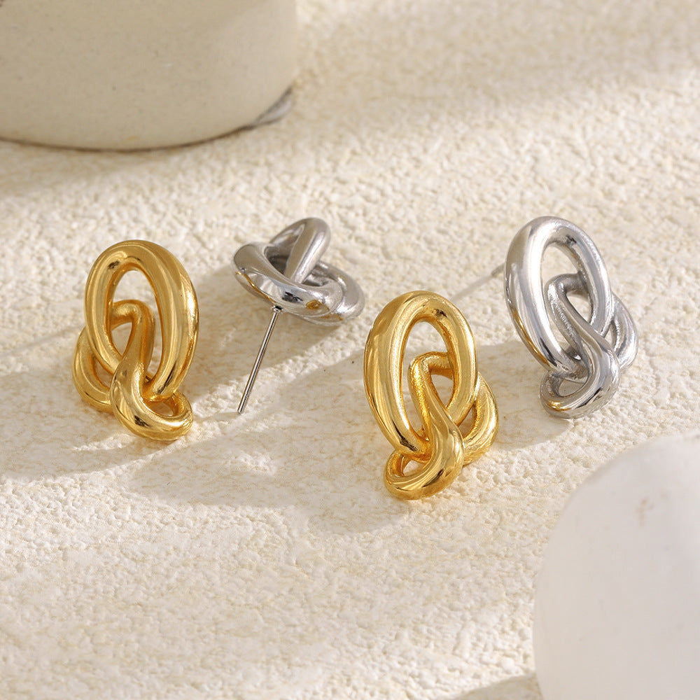 Orecchini da donna geometrici minimalisti in acciaio inossidabile con placcatura in oro 18 carati e design dalle linee pulite