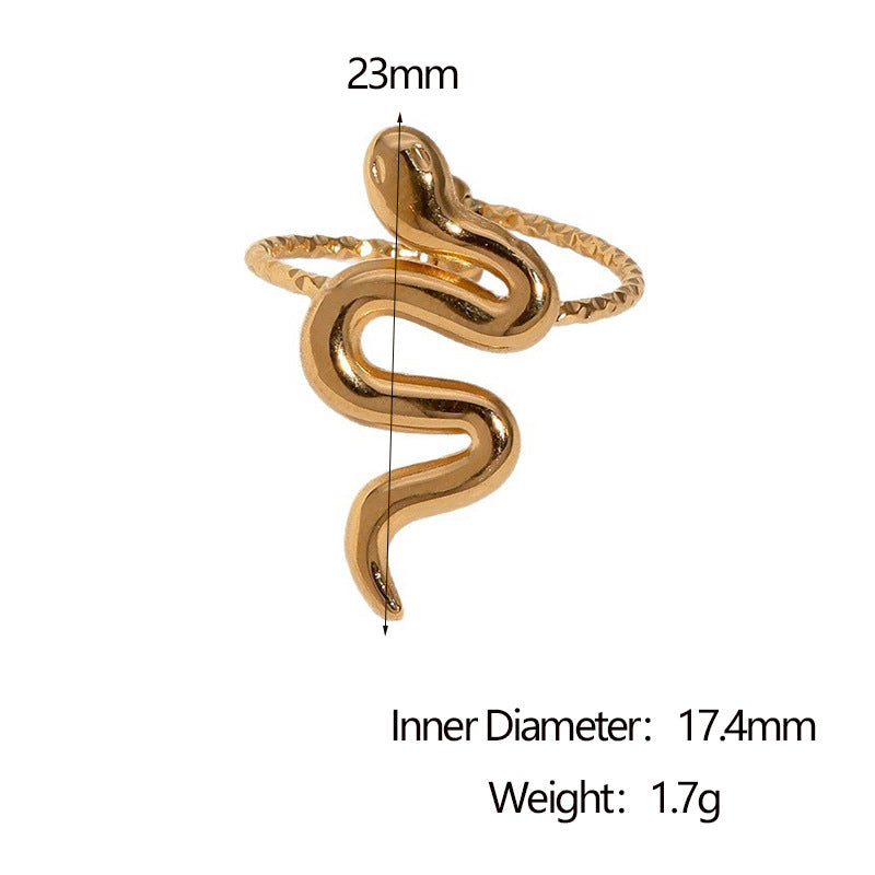 Minimalist 18K Gold Plated Stainless Steel Snake Shape Open Ring for Women