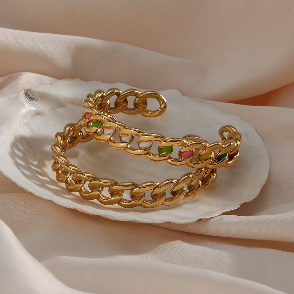 Minimalist Geometric Braided Cuban Link Bracelet for Women in Stainless Steel with Enamel Finish