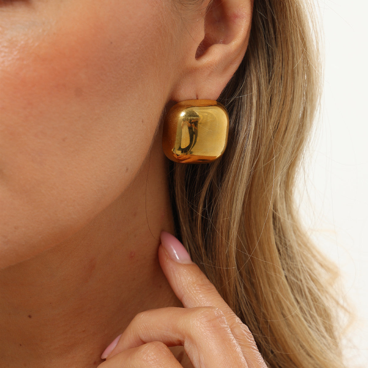 Minimalist Business Geometric Square Stainless Steel Earrings 18K Gold Plated PVD Women's Studs