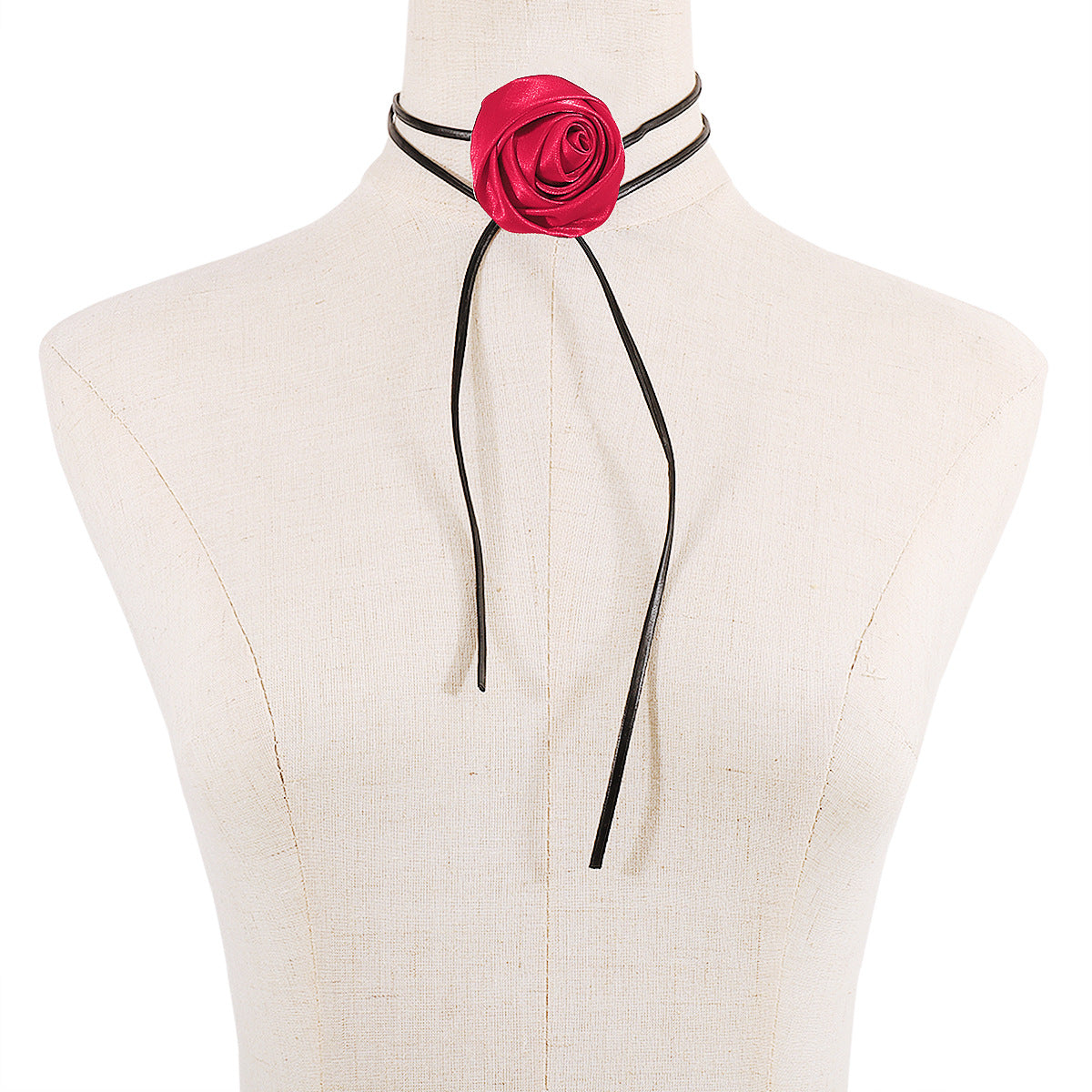 Collana con ciondolo a fiore in stile vintage romantico francese, fatta a mano, con girocollo in pelle PU e design geometrico