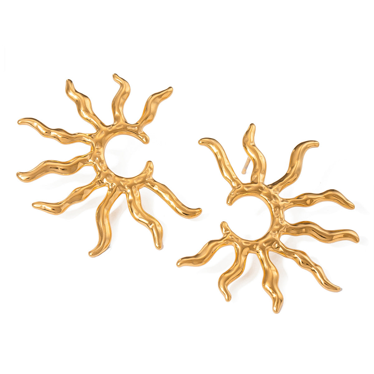 Aretes de acero inoxidable con forma de girasol, minimalistas, con acabado galvanizado para mujer