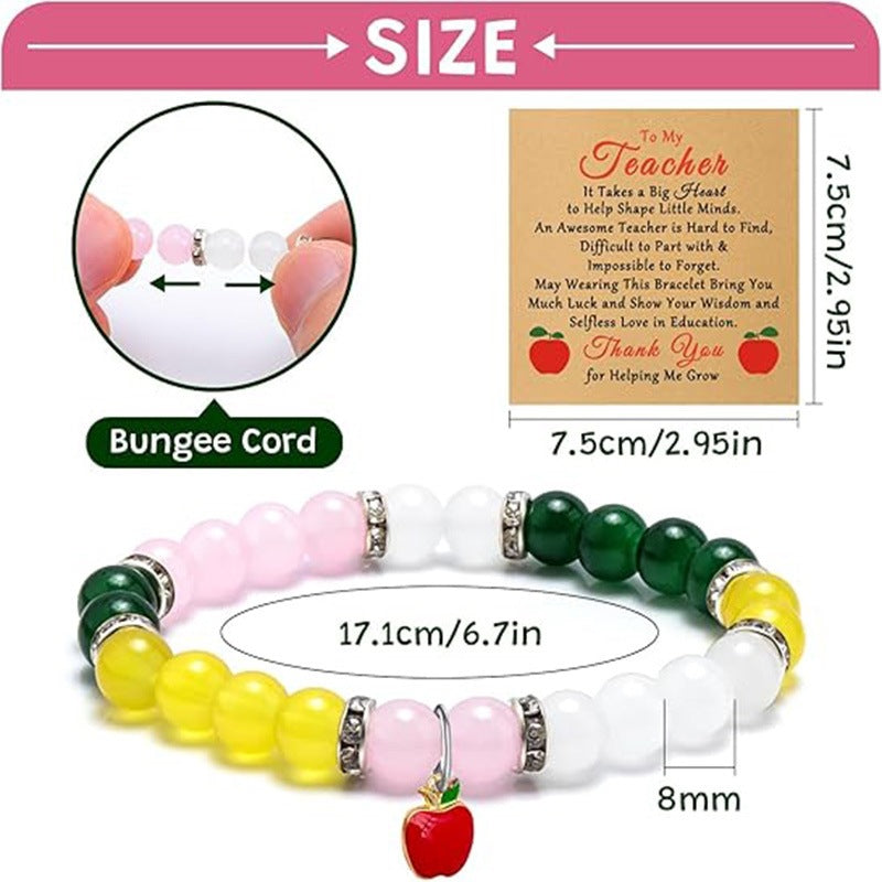 Colorful Glass Beaded Bracelet with Apple Pendant for Women