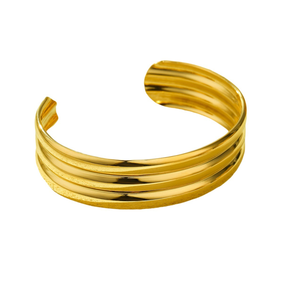 Pulsera doble de acero de titanio ajustable de moda con diseño geométrico texturizado para mujer