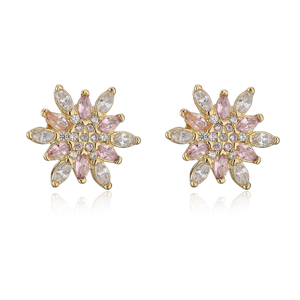 Orecchini a Perno Minimalisti Geometrici in Rame Placcato Oro 18K con Accenti di Zirconi