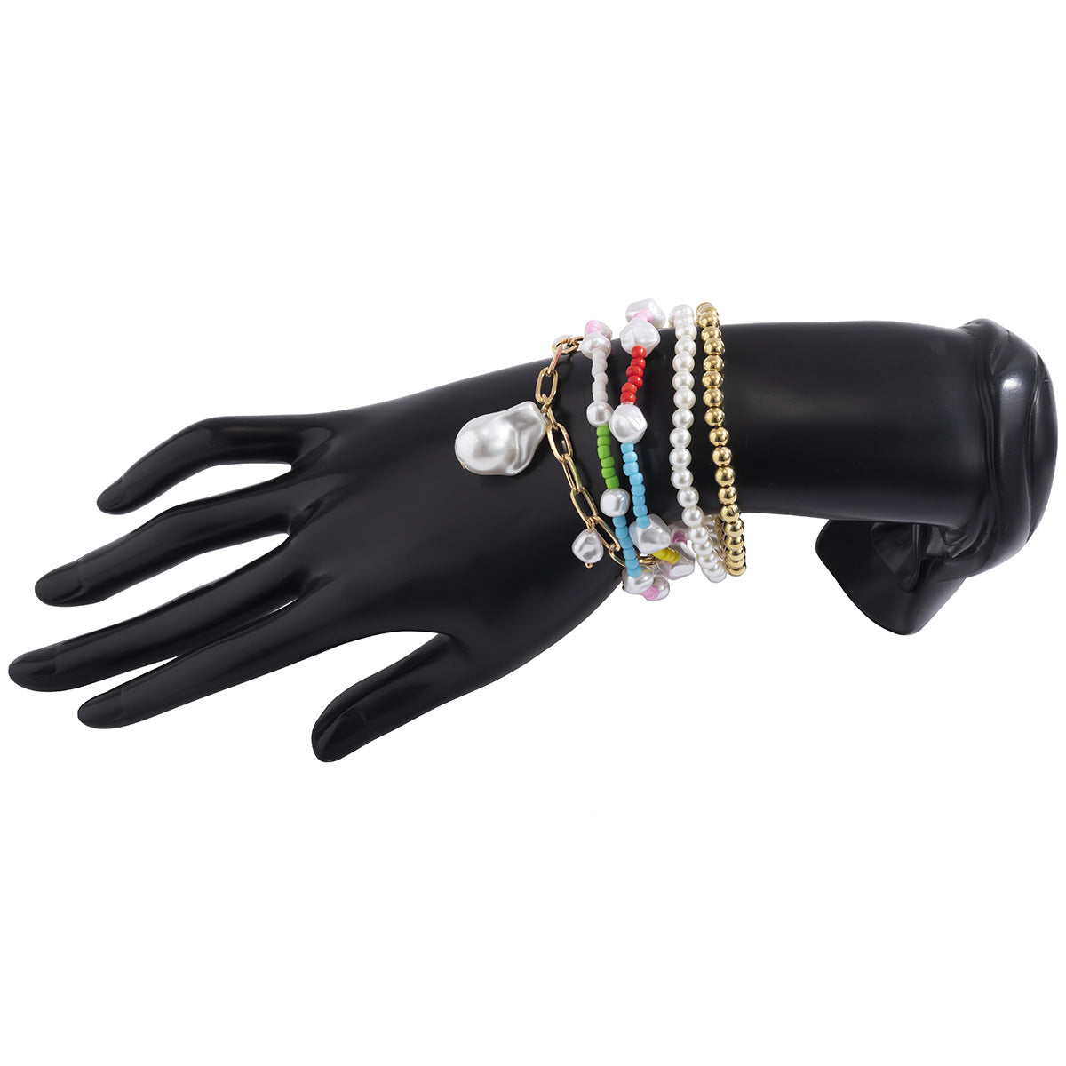 Minimalist Ethnic Geometric Imitation Pearl Bracelet for Women with Metal Chain and Tassel Details