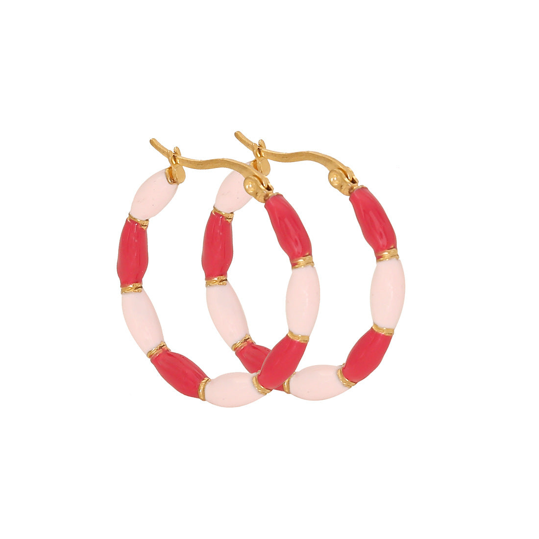 Fashionable Geometric Stainless Steel Earrings with Enamel Finish for Women