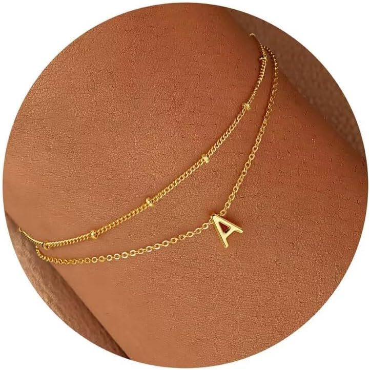 Minimalist Gold Plated Stainless Steel Letter Charm Bracelet Unisex Double Layer Beaded Chain