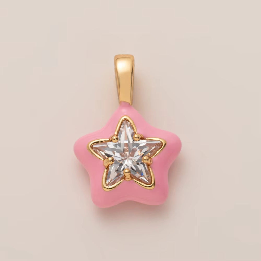 Sweet Stainless Steel Plated Heart Moon Star Geometric Pendant Necklace for Unisex