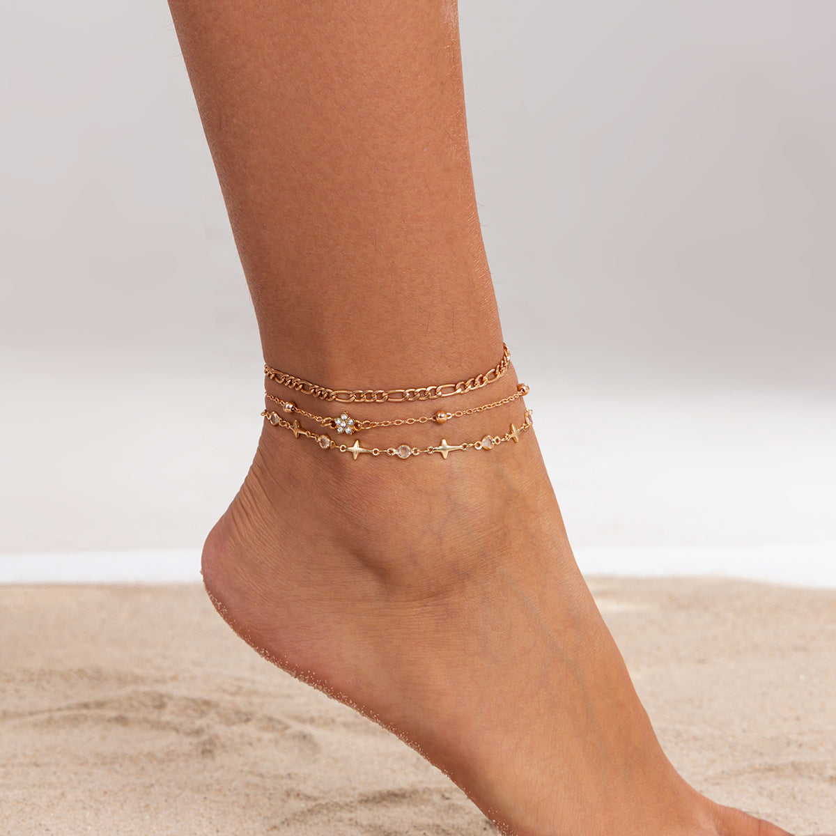 Bohemian Star Floral Rhinestone Brass Zinc Alloy Anklet for Women