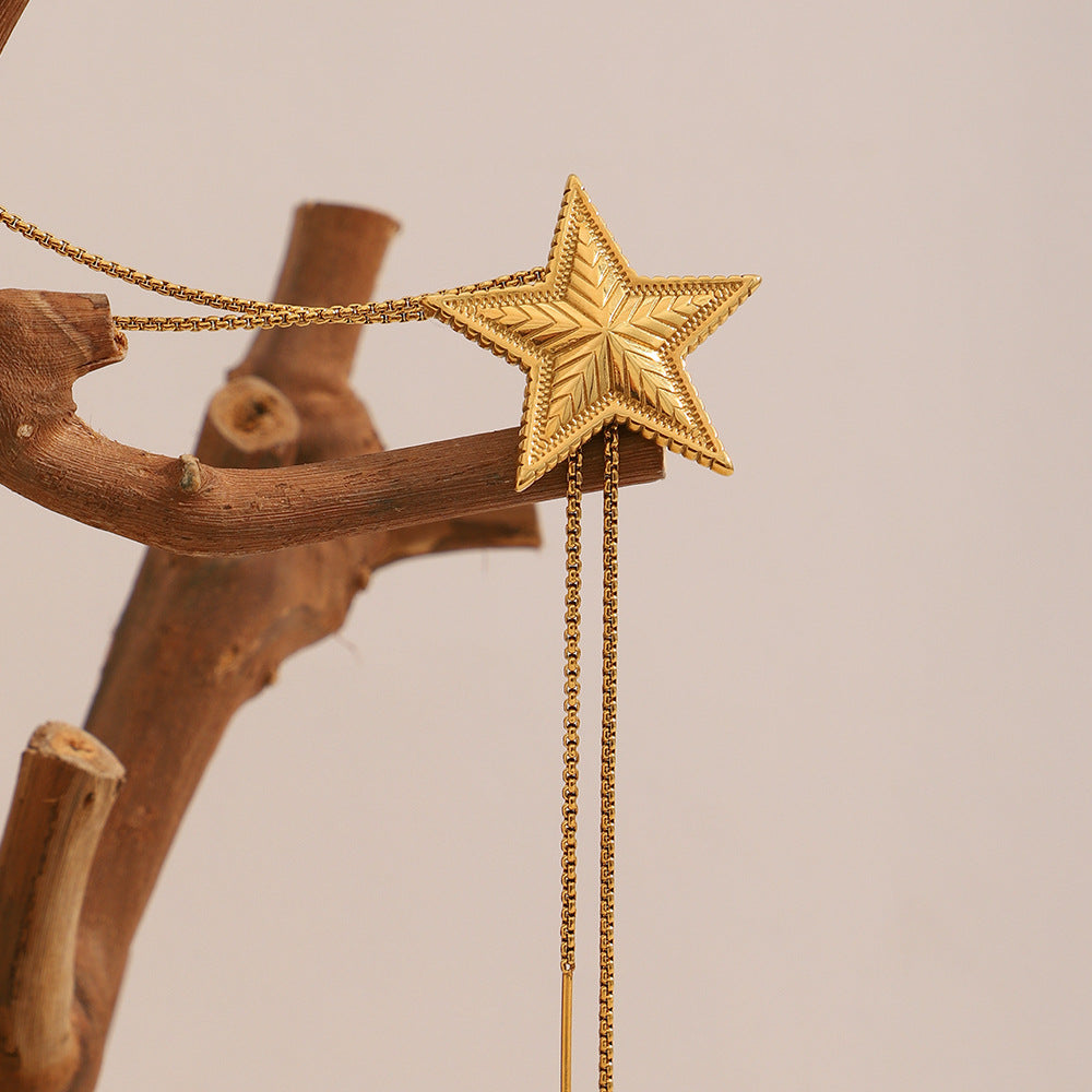 Minimalist Star-Shaped Stainless Steel Necklace with 18K Gold Plating for Women