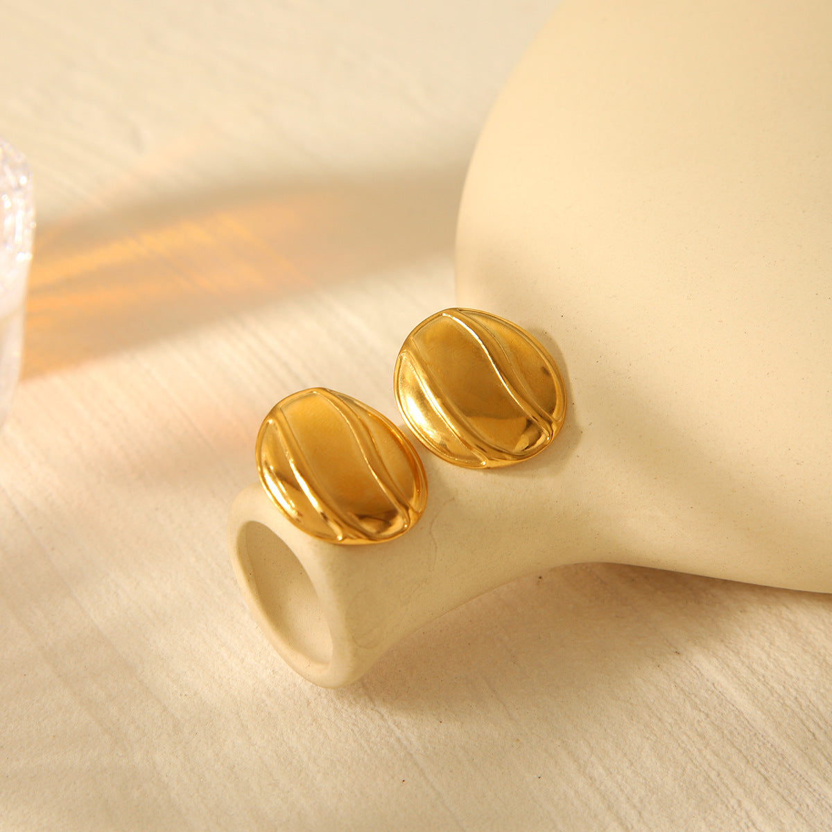 Minimalist Geometric Stainless Steel Stud Earrings with 18K Gold Plating, Smooth Round Hypoallergenic Ear Studs