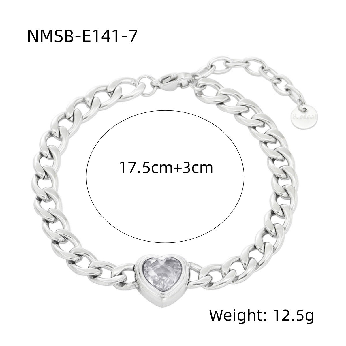 Fashionable Heart-Shaped Cubic Zirconia Titanium Steel Bracelet for Women with 18K Gold Vacuum Plating and Geometric Design