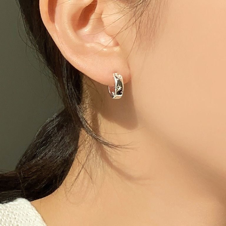 Minimalist Letter-Shaped 925 Sterling Silver Stud Earrings with Rhinestone Inlay, Hypoallergenic Silver Post