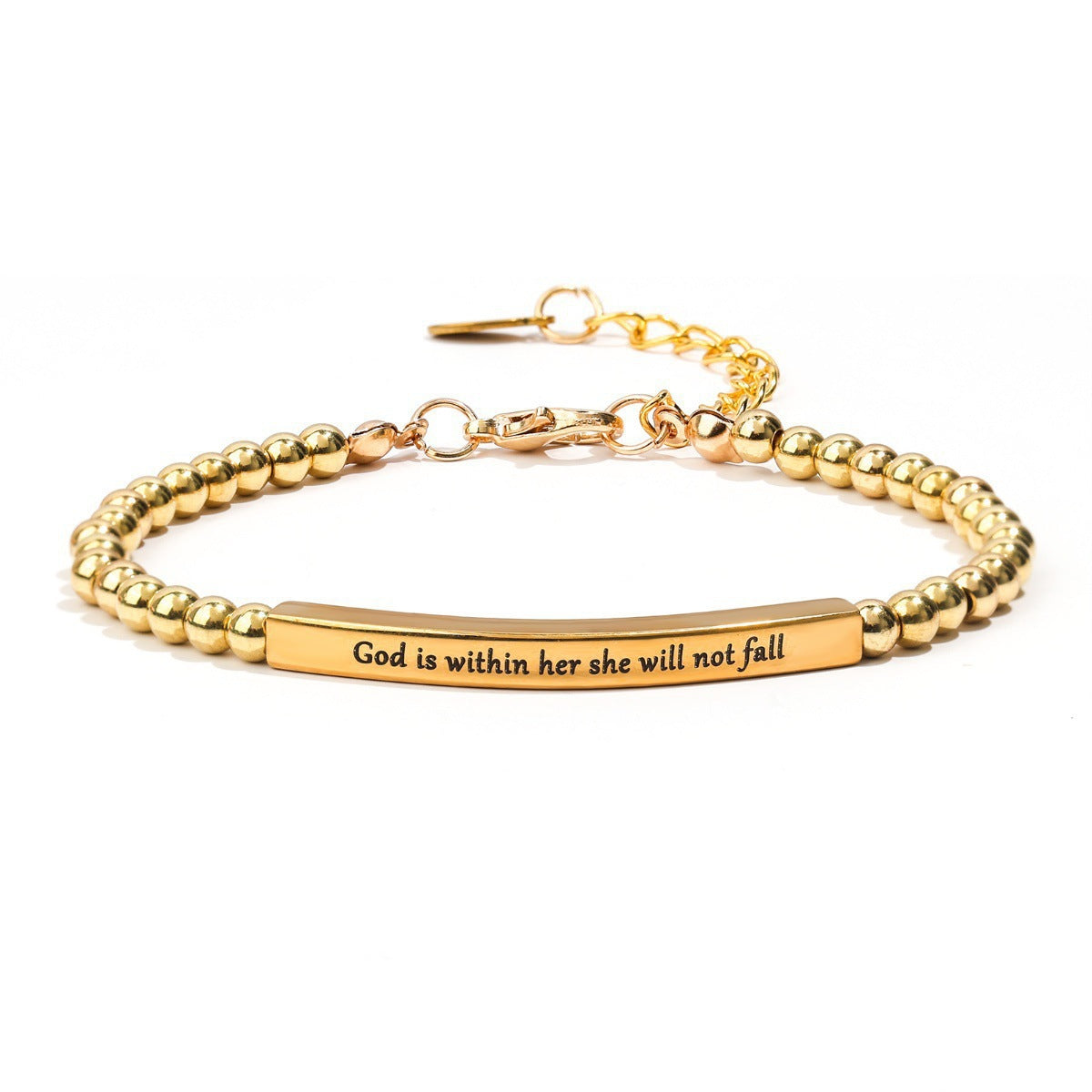 Minimalist Geometric Round Polished Stainless Steel Beaded Bracelet Adjustable Engraved for Unisex