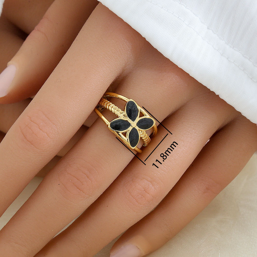 Minimalist Geometric Stainless Steel Gold-Plated Adjustable Open Ring for Women