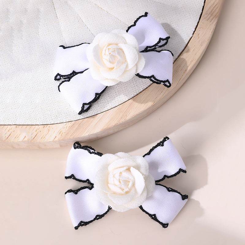 Natural Style Bow-Shaped Hair Clip for Girls with Ruffled and Mesh Details, Fabric Construction, Spring Clip Closure