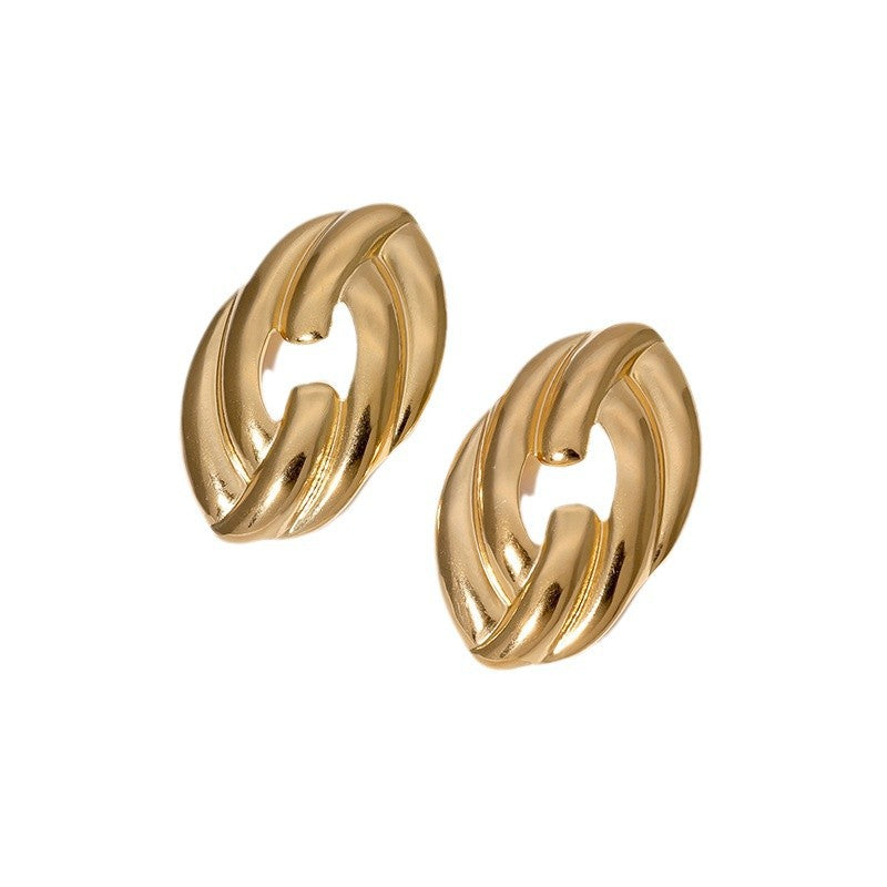 Orecchini a perno geometrici minimalisti in acciaio inossidabile da donna con placcatura in oro 18 carati e perni in acciaio al titanio